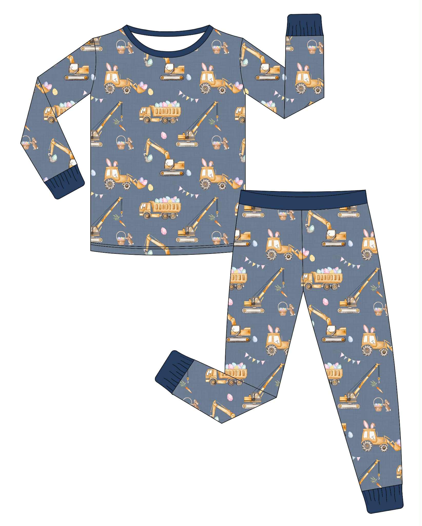 Construction Egg Hunters - 2 Piece Set Long Sleeve and Pants PJs