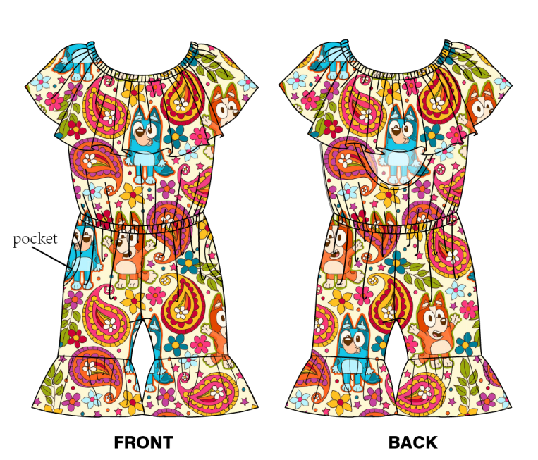 Paisley Heelers - Short Sleeve Romper with Short Flare Bottoms