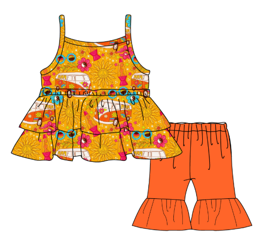 Groovy Gal - Spaghetti Strap Peplum Top with Shorts