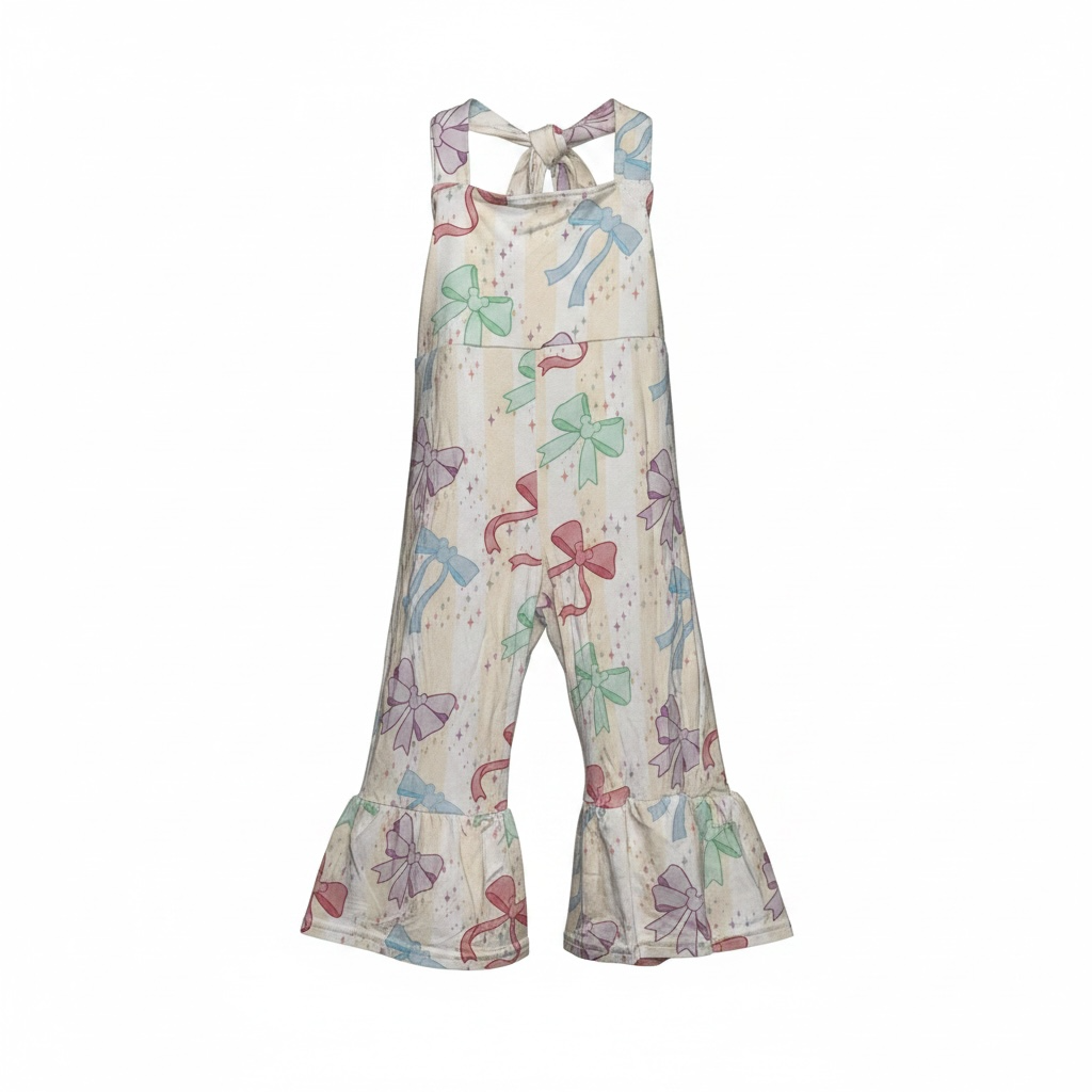 Pretty Pastels - Tie-Back Romper with Flare Bottoms