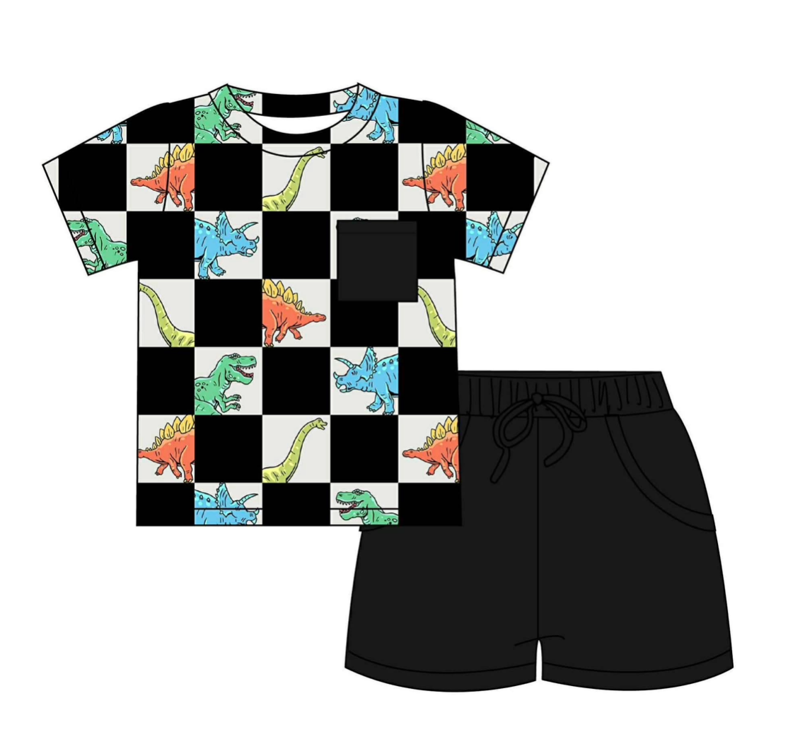 Checkerboard Dinos - 2 Piece Pocket T & Shorts Daywear