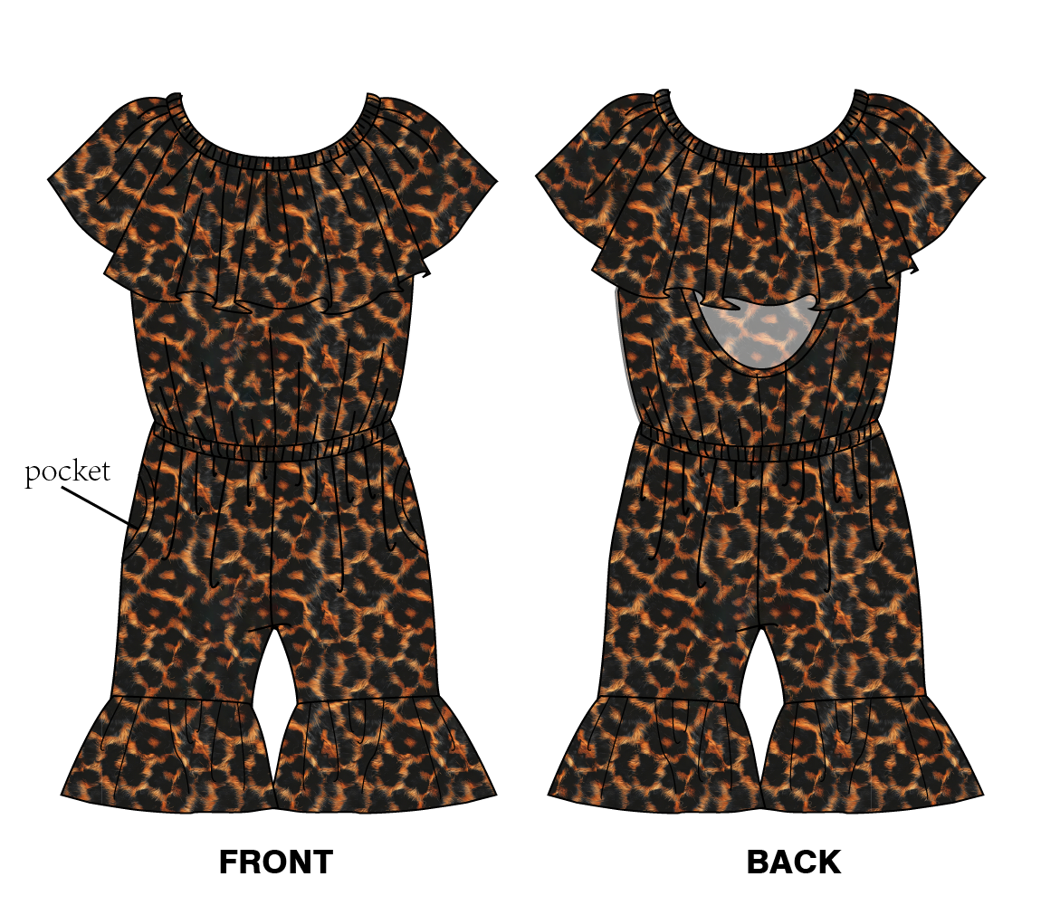 Cheetah - Short Sleeve Romper with Short Flare Bottoms