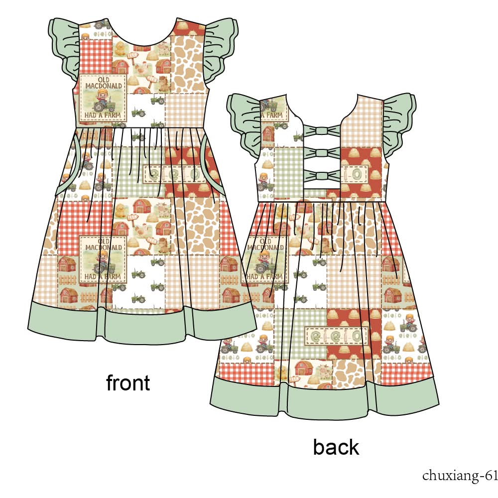 EIEIO - Short Sleeve Bow Back Twirl Dress