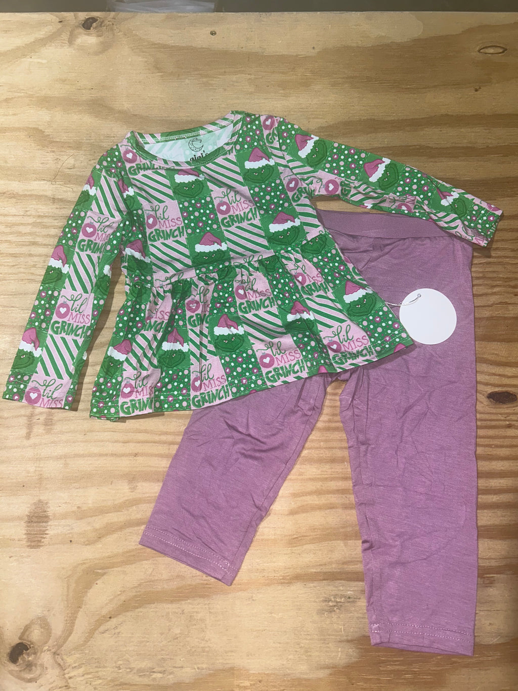 Little Miss Grinchy - Long Sleeve Peplum Top and Leggings Daywear Set