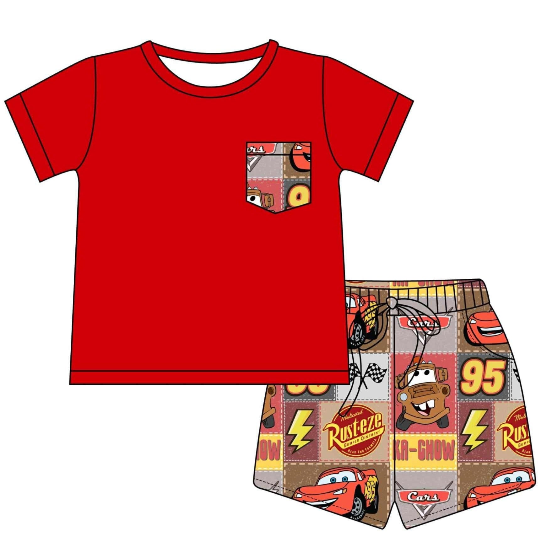 Racing Buddies - 2 Piece Set Short Sleeve Pocket Tee and Shorts