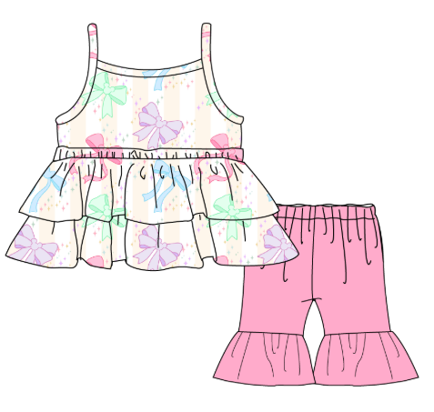 Pretty Pastels - Spaghetti Strap Peplum Top with Capri Flares