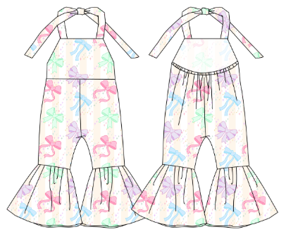 Pretty Pastels - Tie-Back Romper with Flare Bottoms