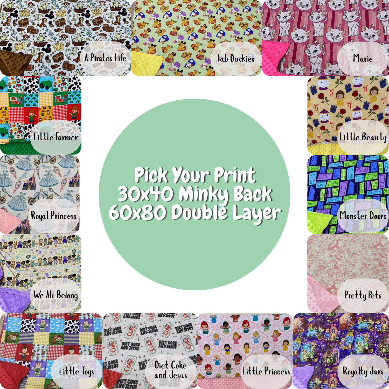 Pick Your Print - 30 x 40 Minky Back or 60 x 80 Double Layer
