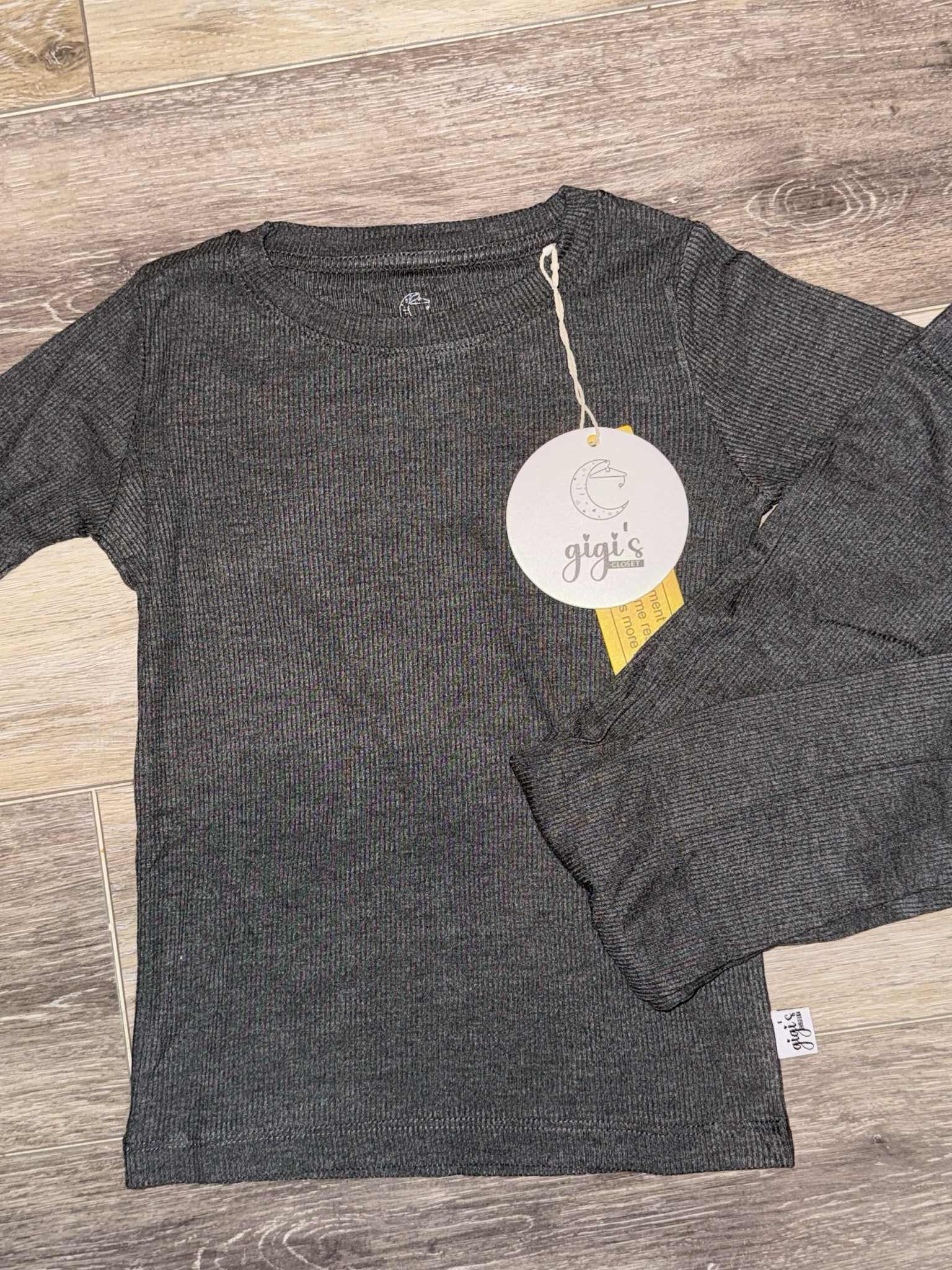 Charcoal - 2 Piece Ribbed PJ Set Long Sleeve and Pants