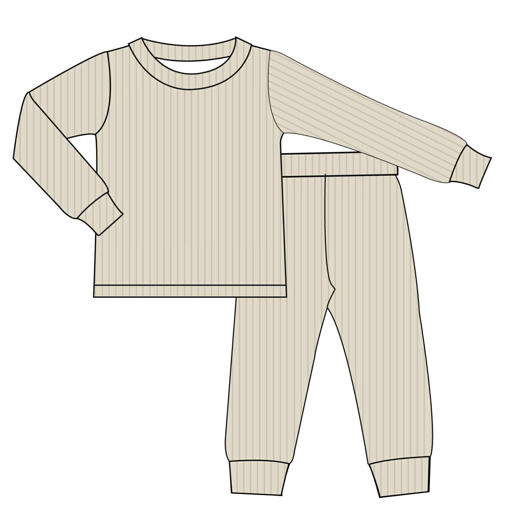 Oatmeal - Ribbed 2 Piece Set Long Sleeve and Pants PJs