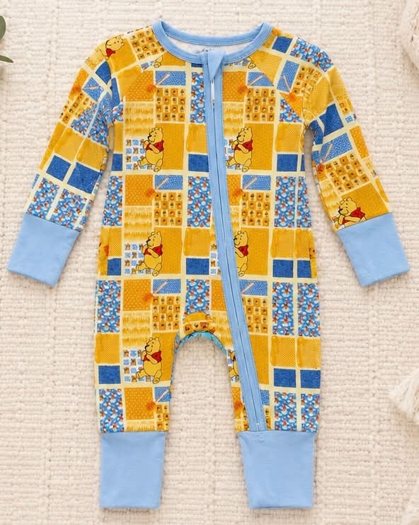 Patchwork Pooh - Long Sleeve Zippy