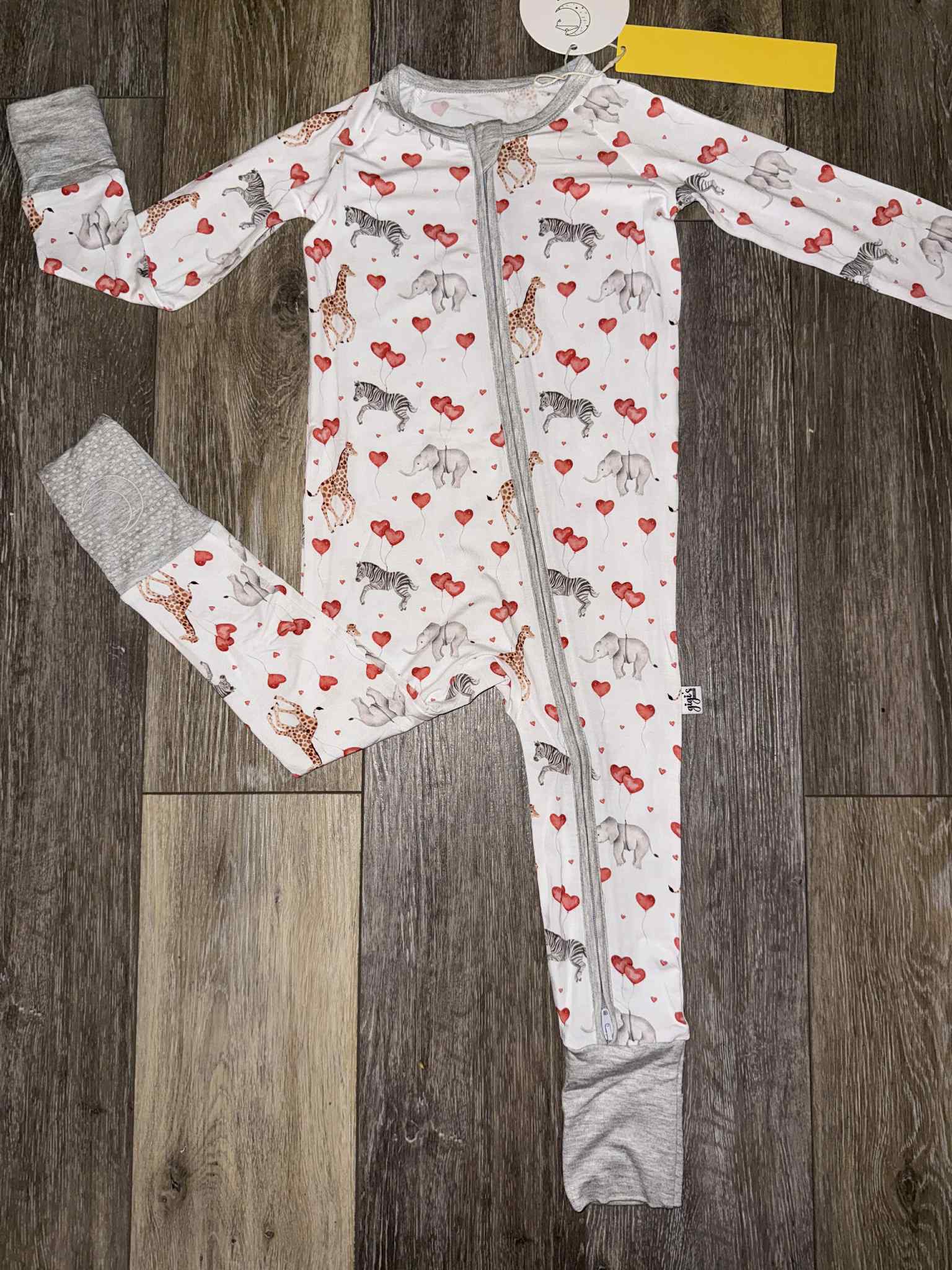 Valentine's Zoo - Long Sleeve Zippy with Grippys