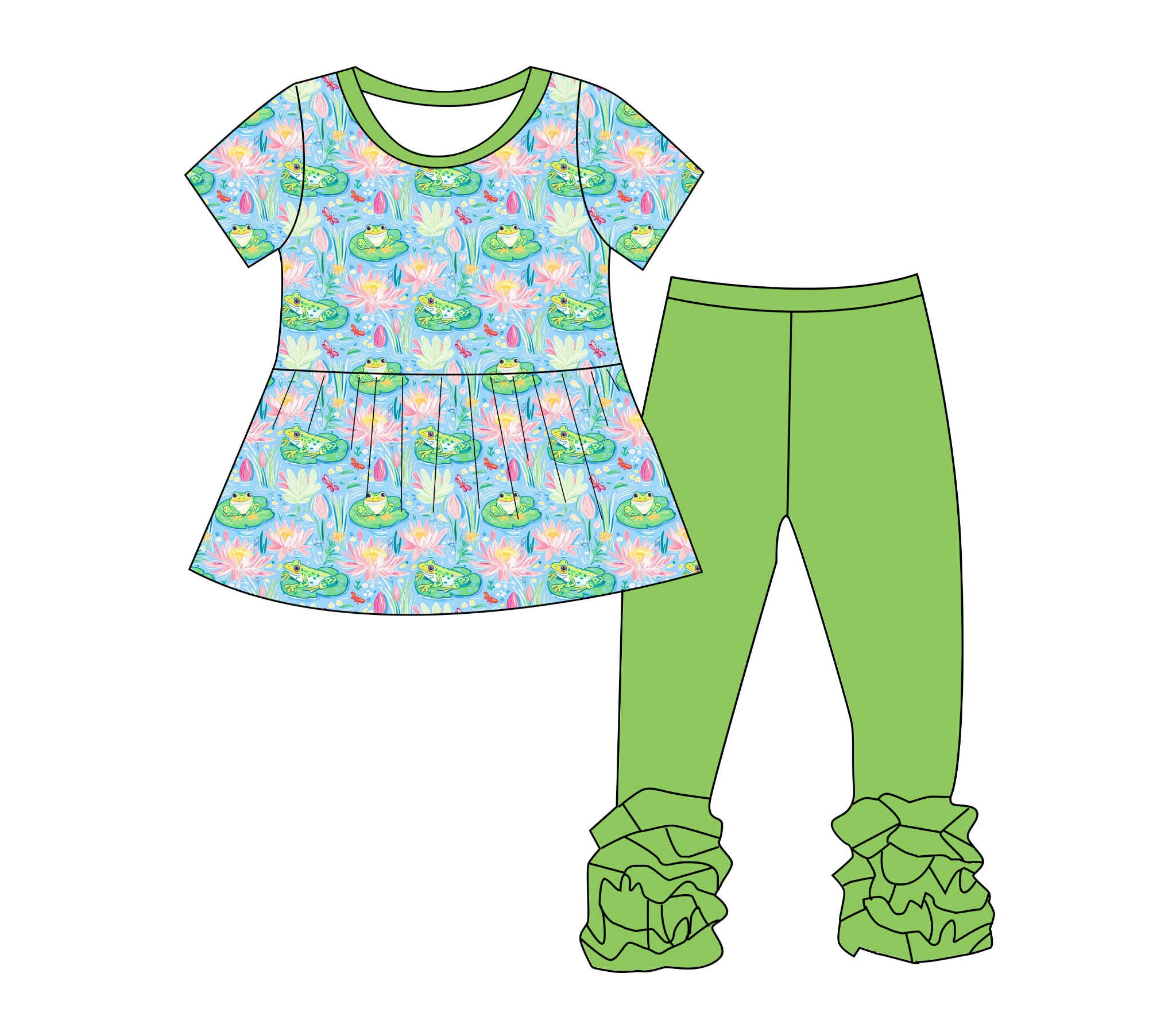 Sweet Frog - 2 Piece Short Sleeve and Ruffle Bottoms Set