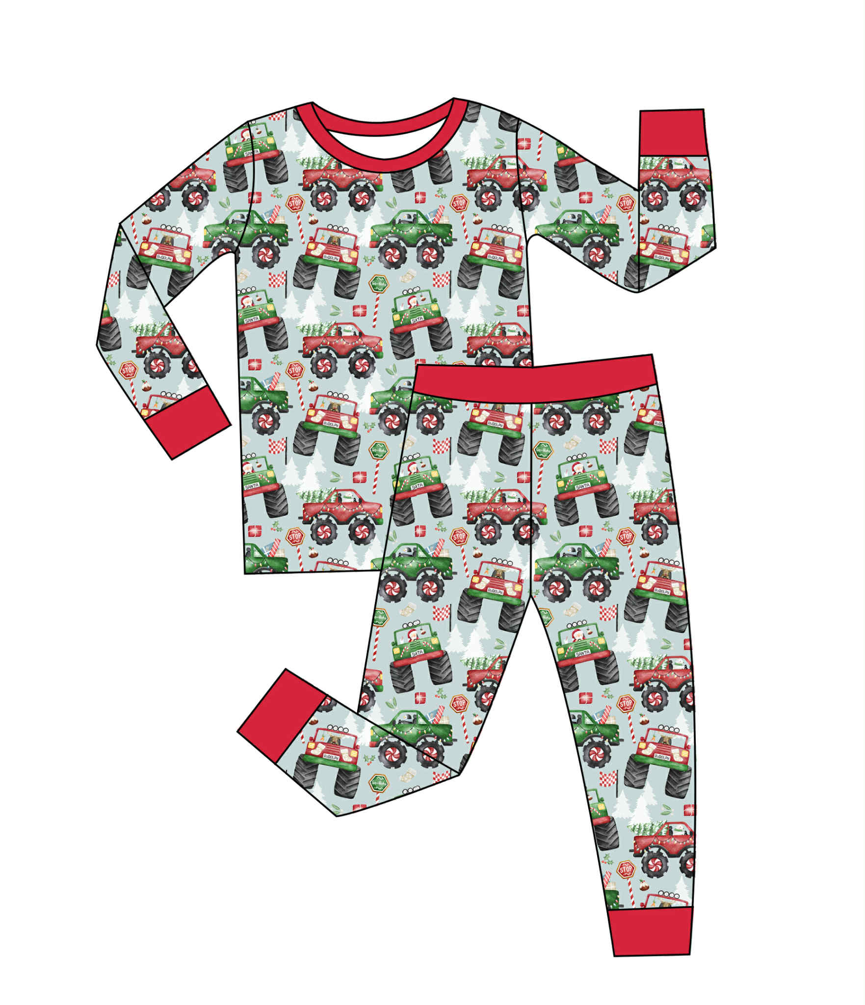 Monster Truck Tree Movers - 2 Piece Set Long Sleeve and Pants