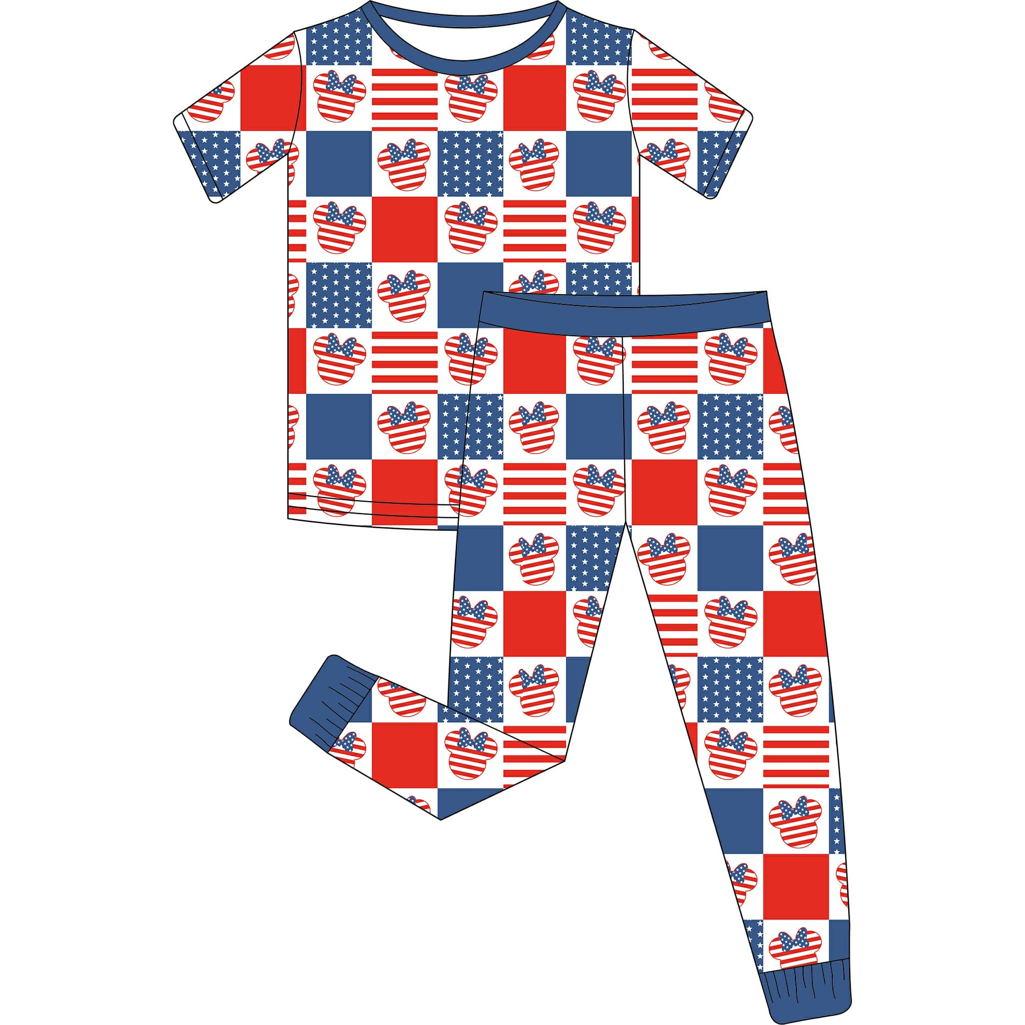 Red, White and Bows - 2 Piece Set Short Sleeve and Pants PJs