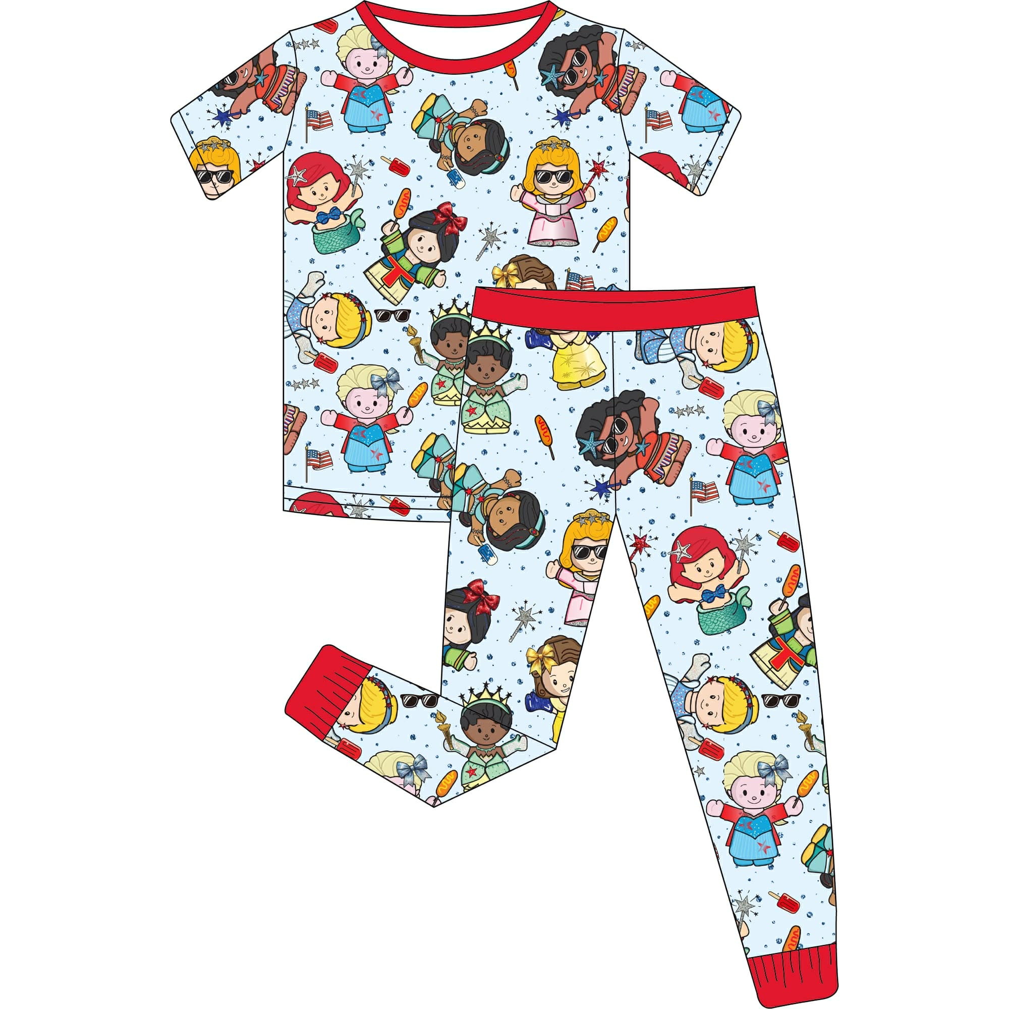 Little Patriotic Princess - 2 Piece Set Short Sleeve and Pants PJs