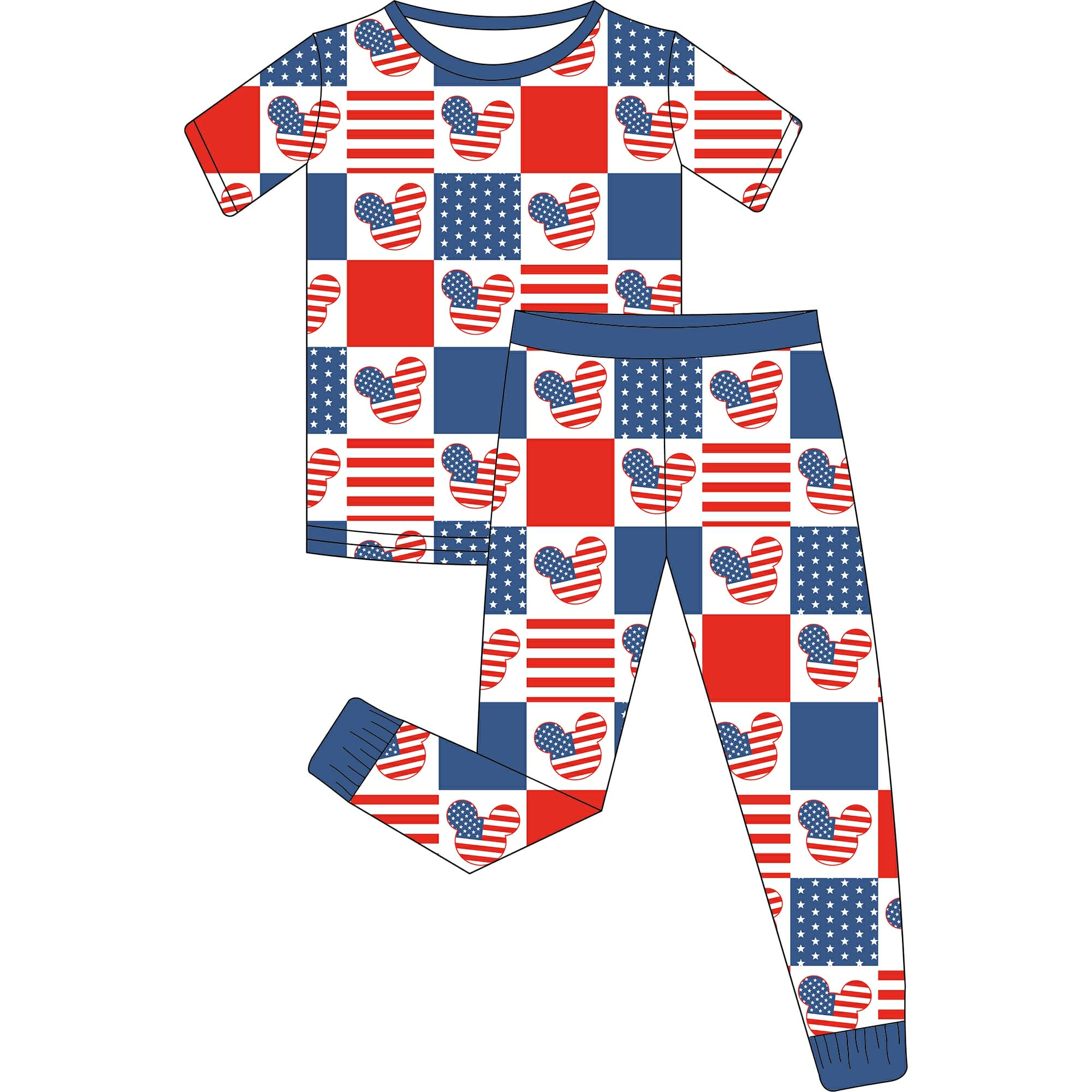 Red, White and Ears - 2 Piece Set Short Sleeve and Pants PJs
