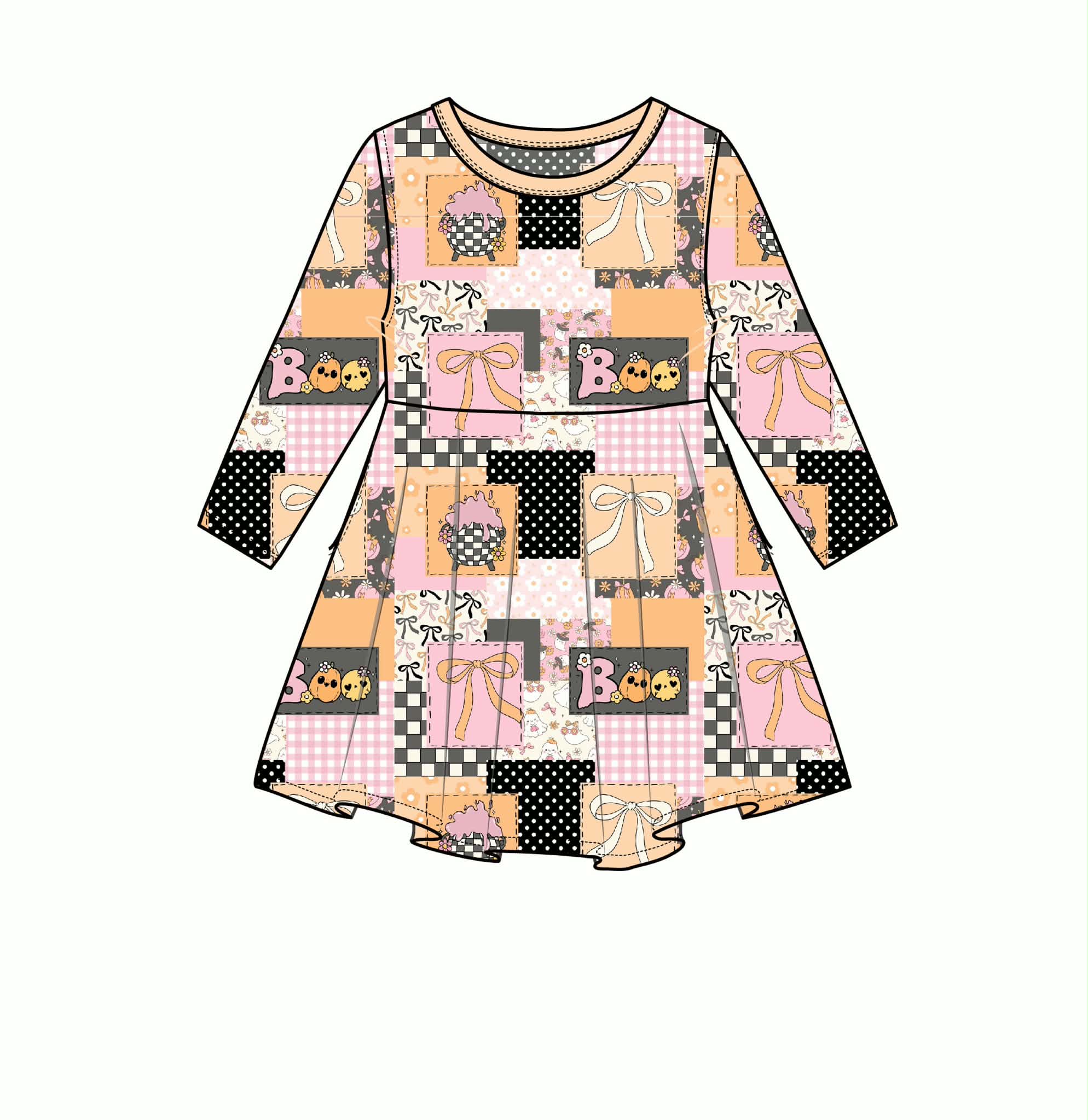 Boos and Bows - Long Sleeve Twirl Dress