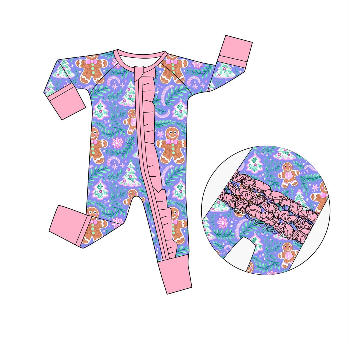 Grandma's Gingerbread - Long Sleeve Ruffle Butt Zippy