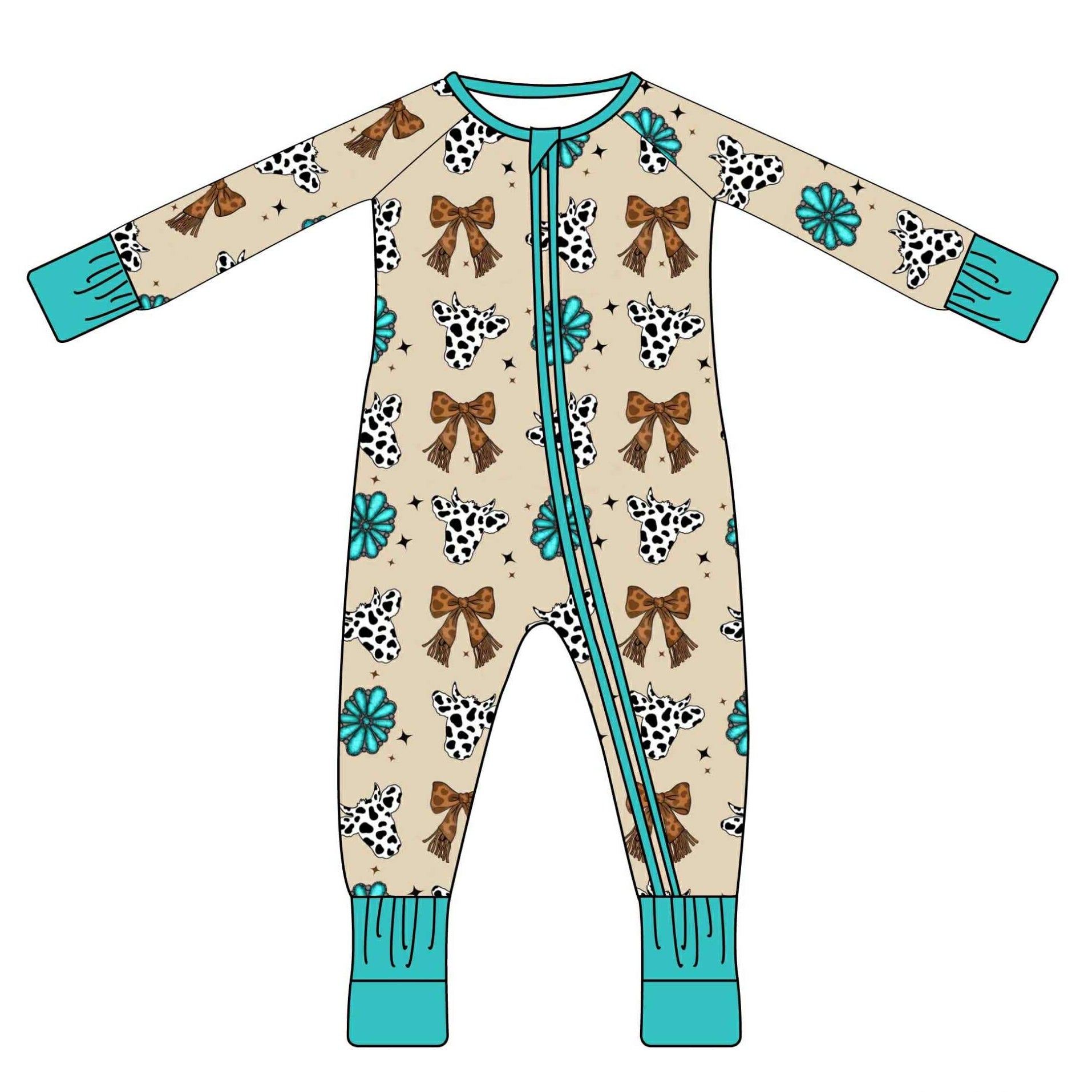 Cows and Bows - Long Sleeve Zippy