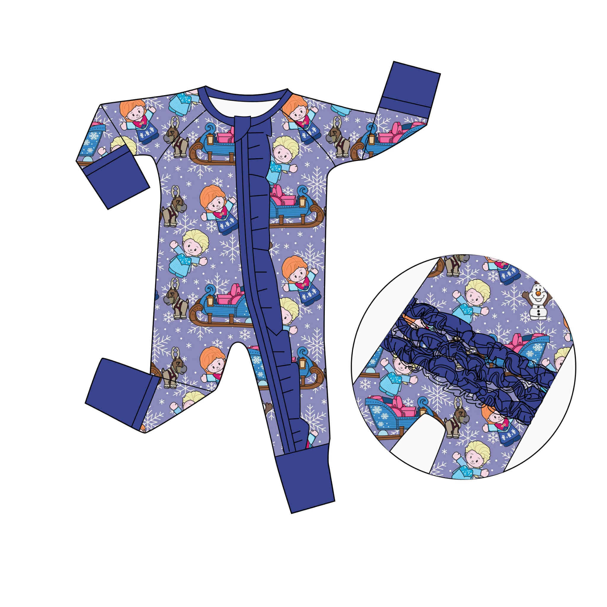 Little Frozen Holiday - Long Sleeve Ruffle Bum Convertible Zippy