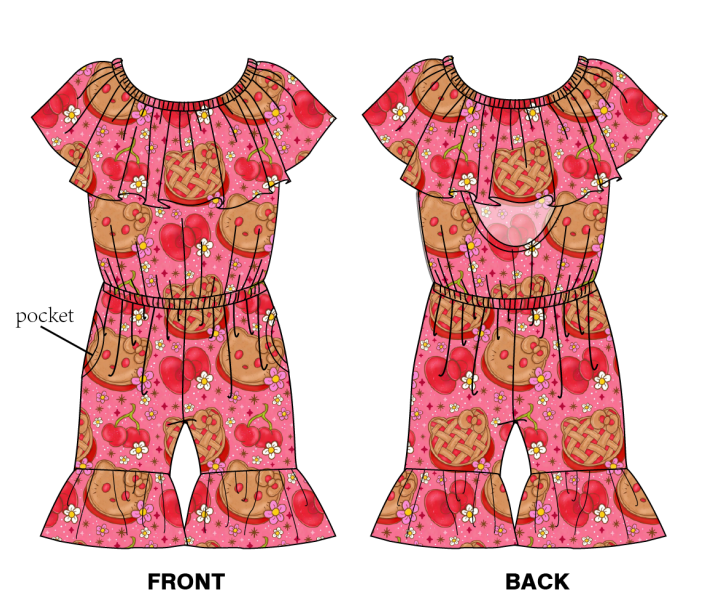Kitty Cakes - Short Sleeve Romper with Short Flare Bottoms