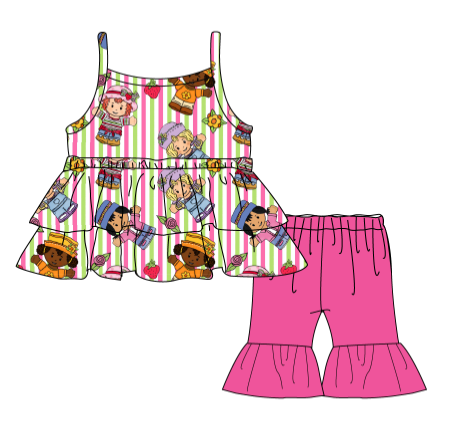 Little Berries - Spaghetti Strap Peplum Top with Capri Flares