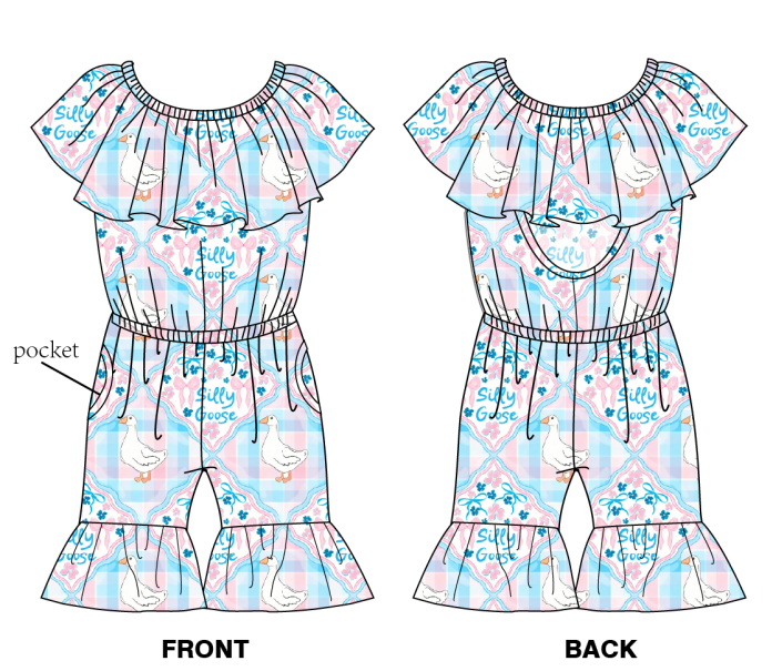 Silly Goose - Short Sleeve Romper with Short Flare Bottoms