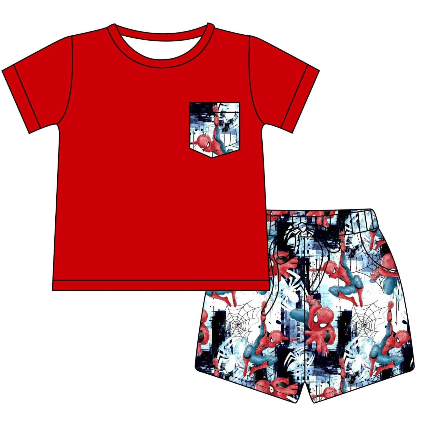 Friendly Neighborhood Spooder Man - 2 Piece Set Short Sleeve Pocket Tee and Shorts
