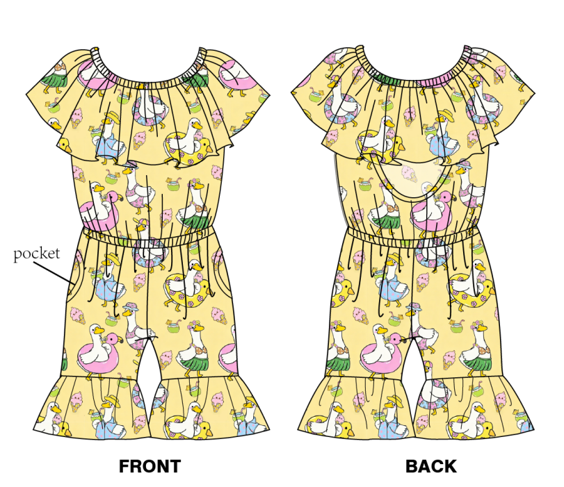 Summer Goose - Short Sleeve Romper with Short Flare Bottoms